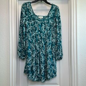 Jessica Simpson Dress with Long Sleeves Green (Teal) and White Size Medium